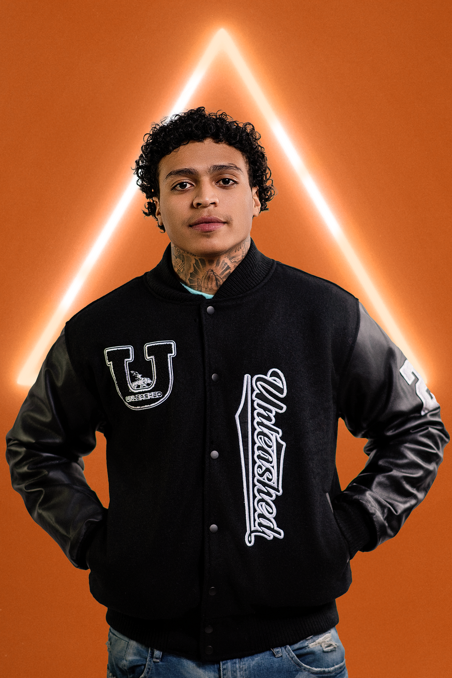 Unleashed Black Wool and Leather Varsity Jacket