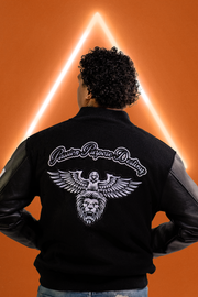 Unleashed Black Wool and Leather Varsity Jacket