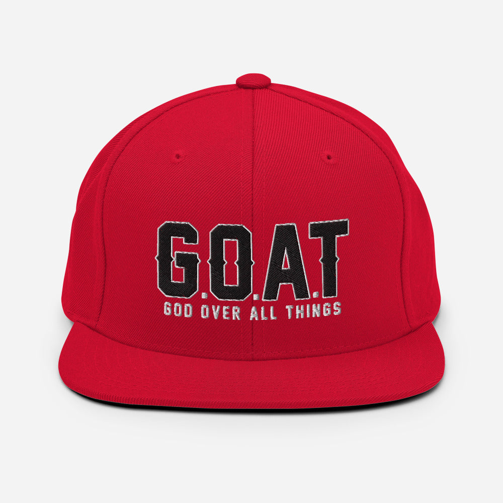 Snap Back G.O.A.T 3d puff Black text hat