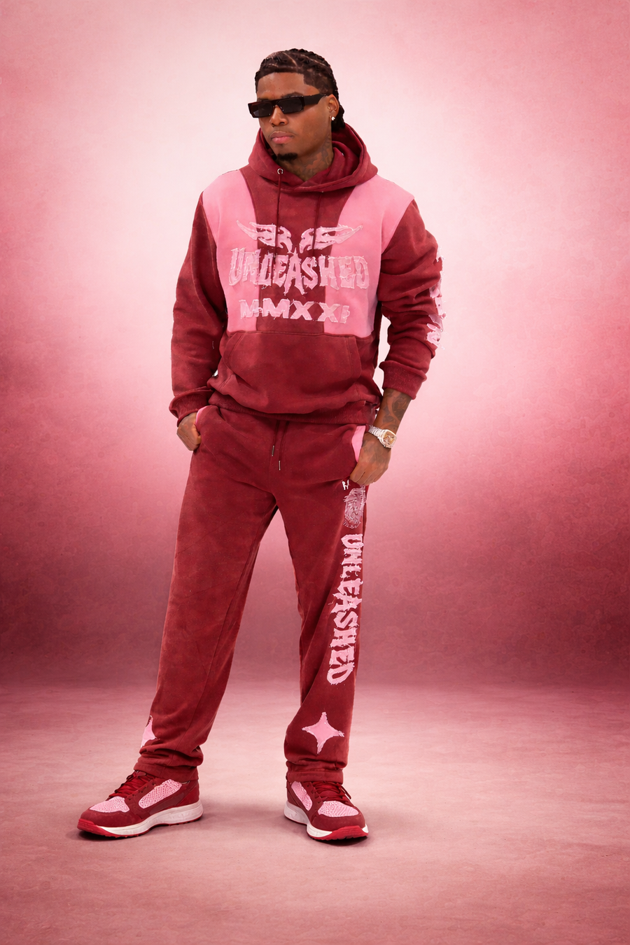 Unleashed MMXXI Vintage Wash Jogger suit – Burgundy / Rose