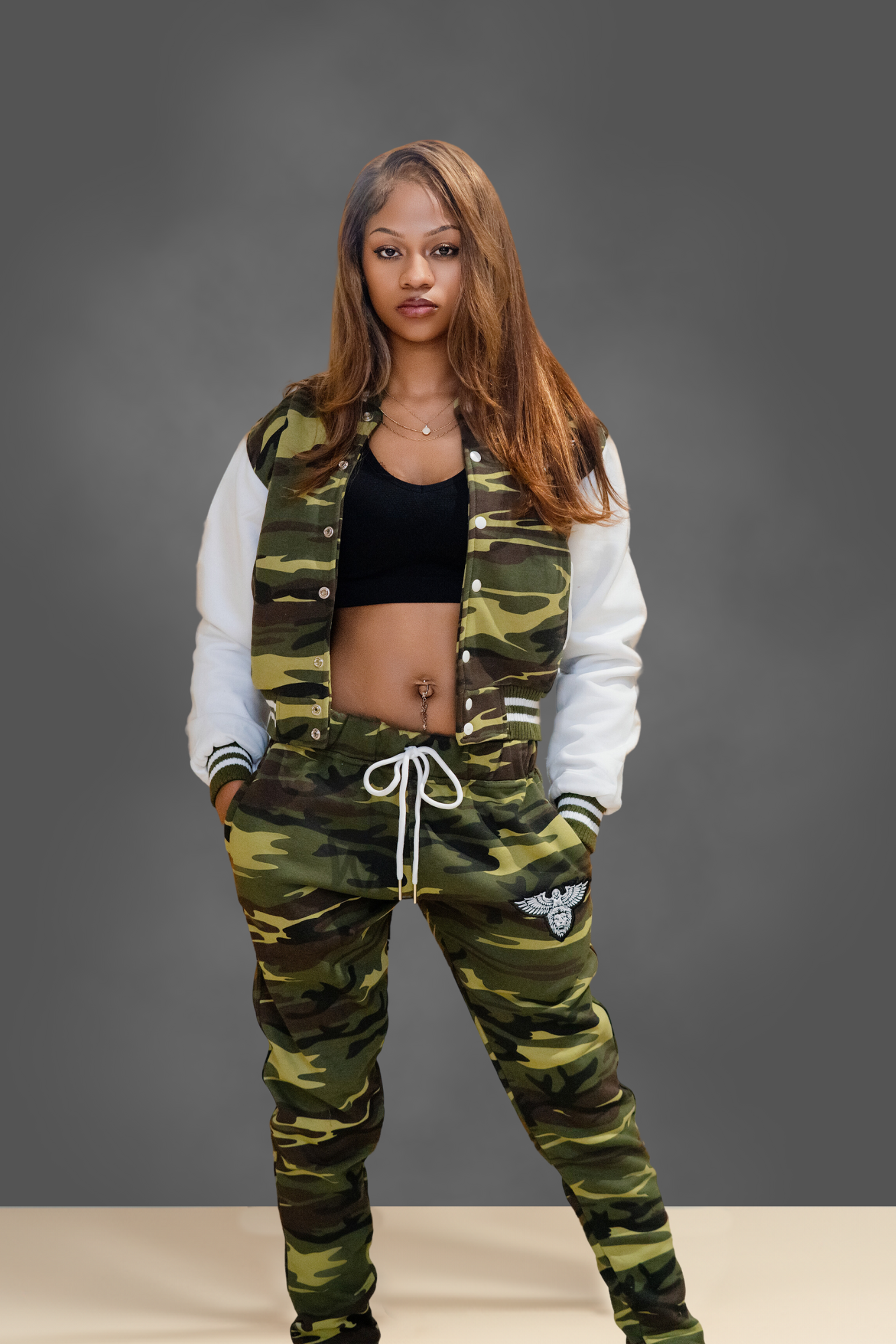 Unleashed Womens Camo cropped jogging Fleece set