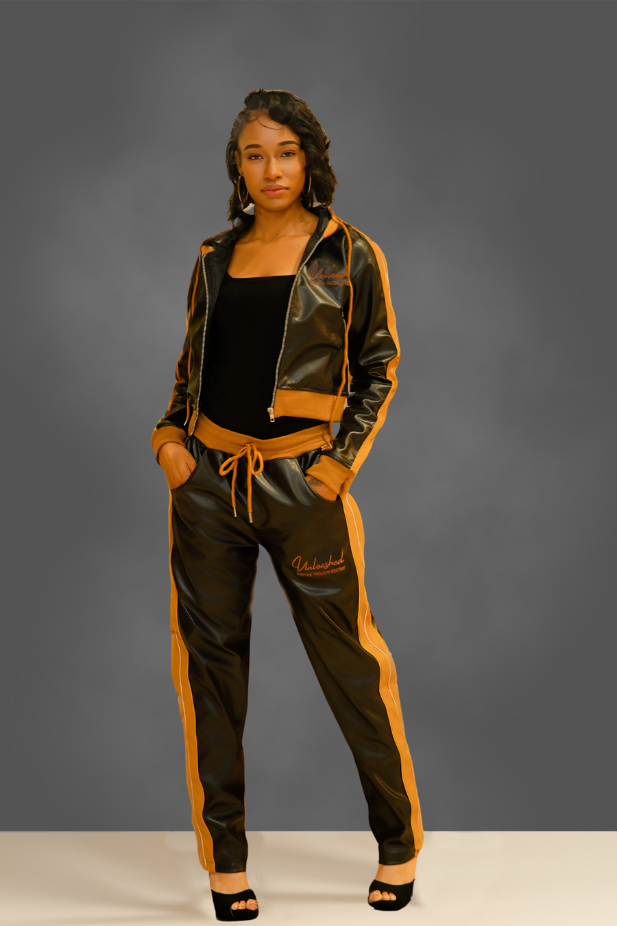 Unleashed Womens cropped genuine Leather jump suit