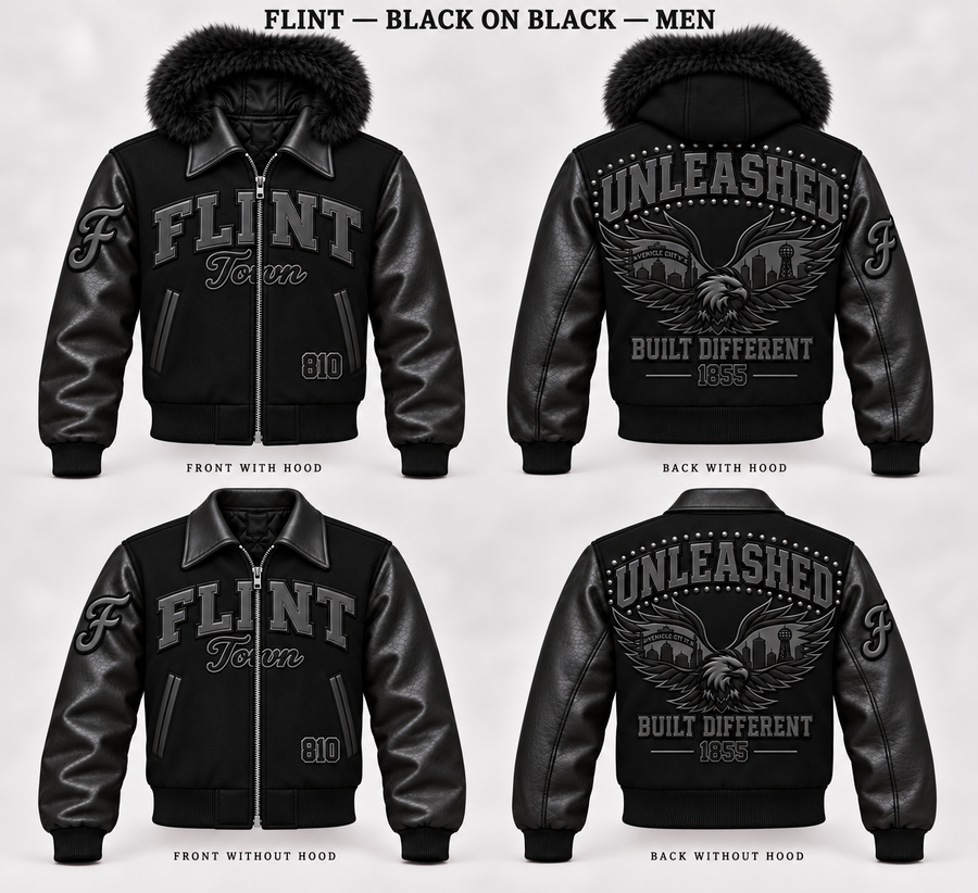 Unleashed Flint Built Different Varsity Coat - Black on Black - Men