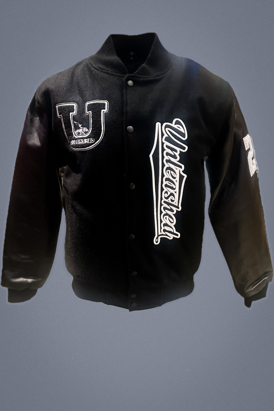 Unleashed Black Wool and Leather Varsity Jacket