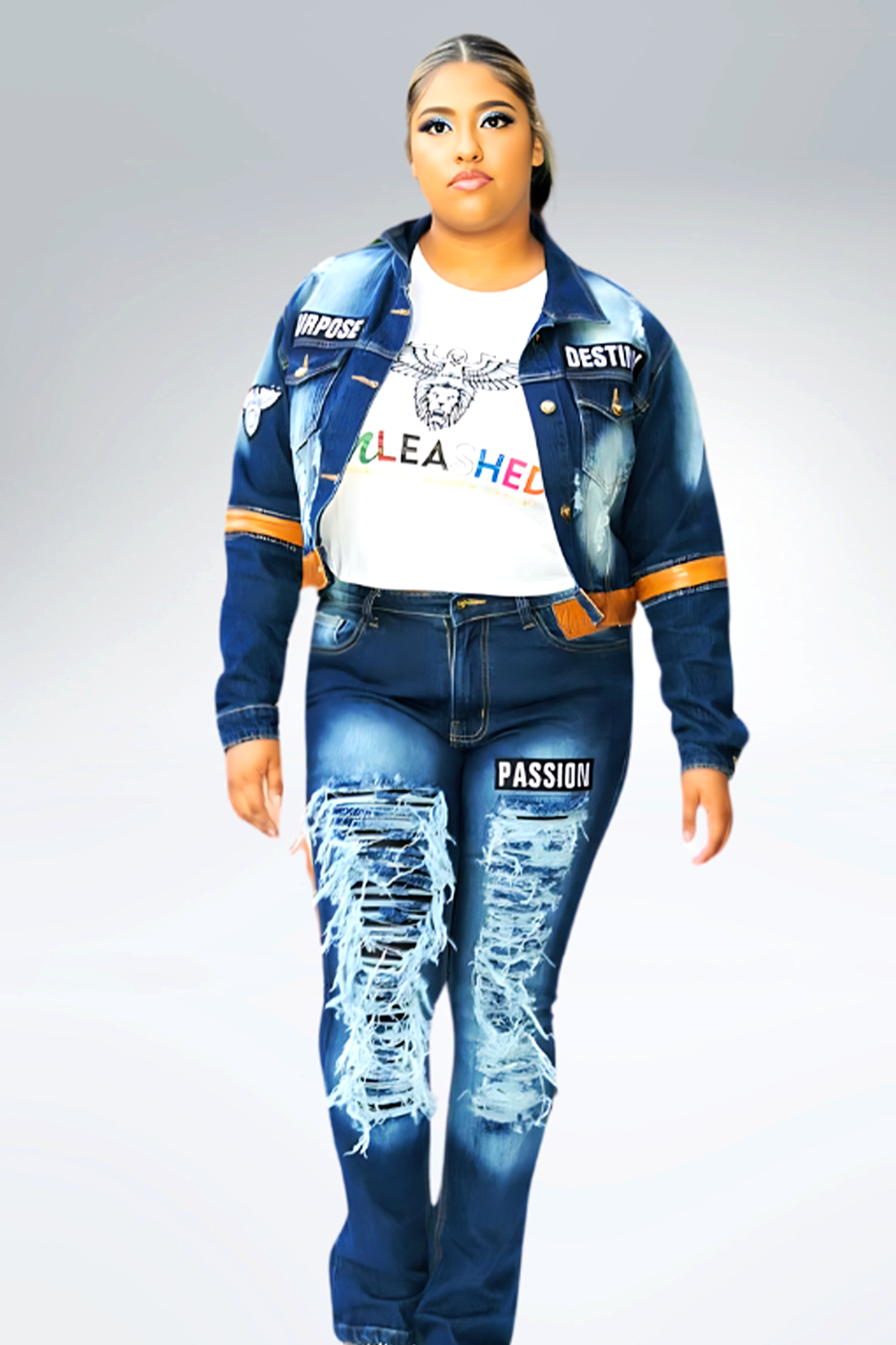 Unleashed Women Curvy Stretch Denim Blue Jean Cropped jacket