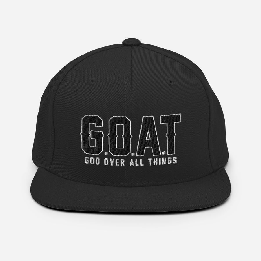 Snap Back G.O.A.T 3d puff Black text hat