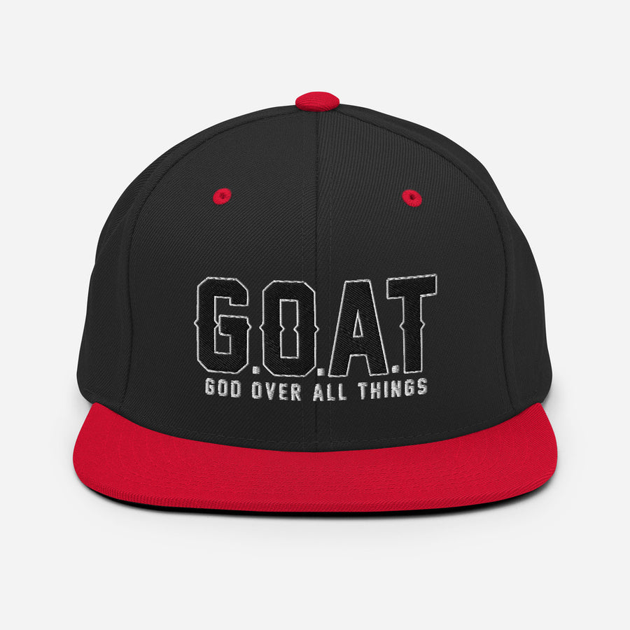 Snap Back G.O.A.T 3d puff Black text hat