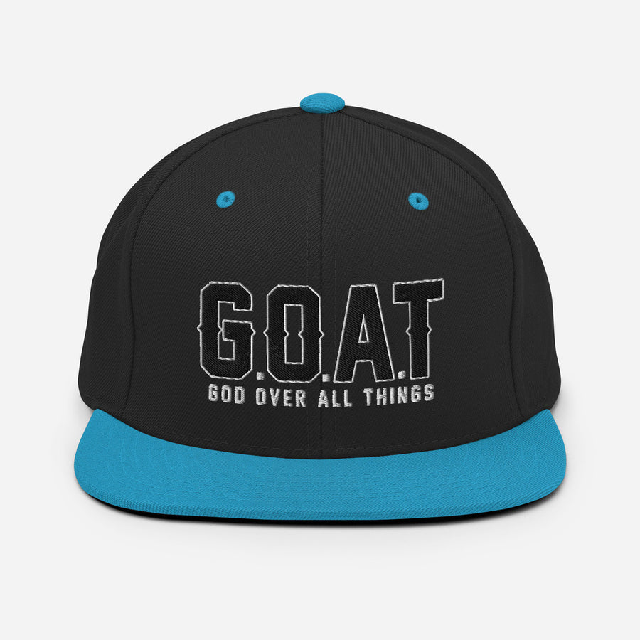 Snap Back G.O.A.T 3d puff Black text hat