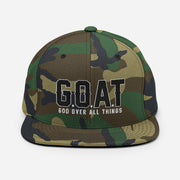 Snap Back G.O.A.T 3d puff Black text hat