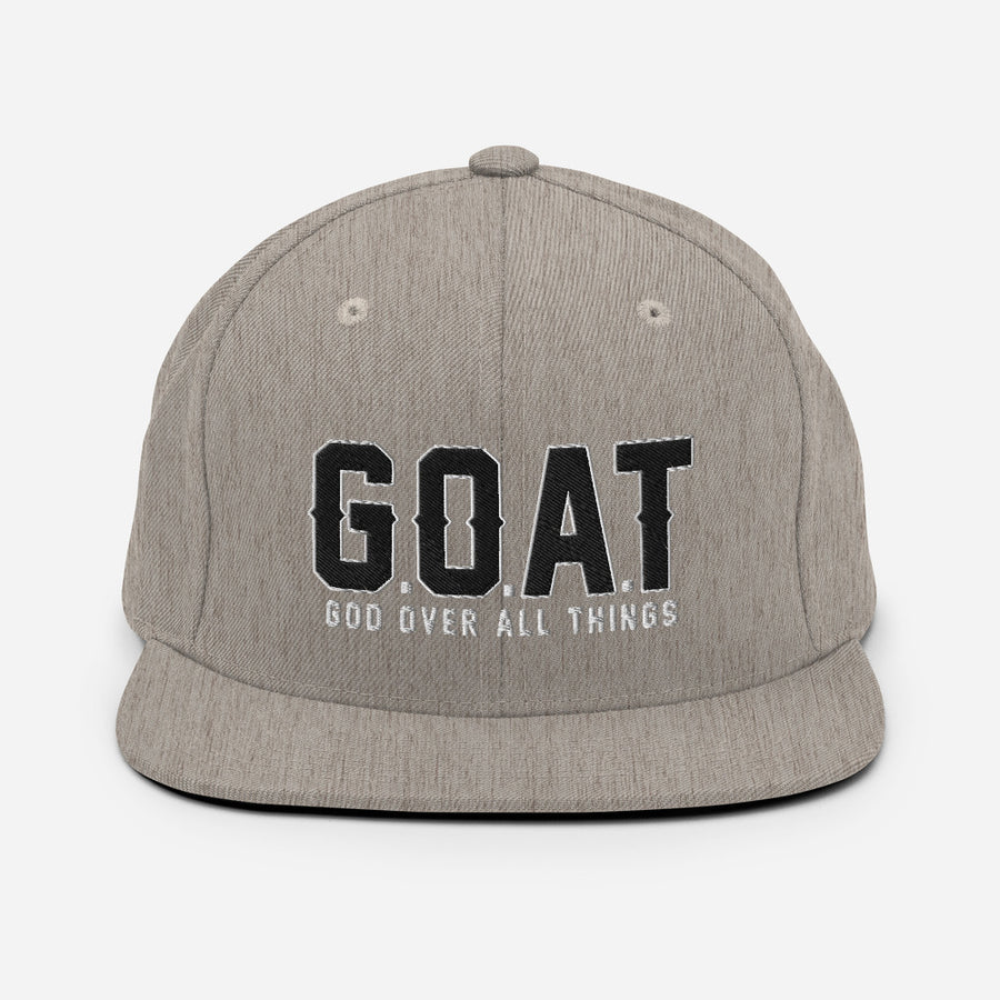 Snap Back G.O.A.T 3d puff Black text hat