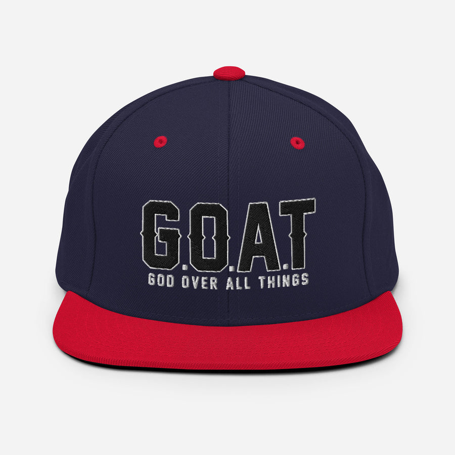 Snap Back G.O.A.T 3d puff Black text hat